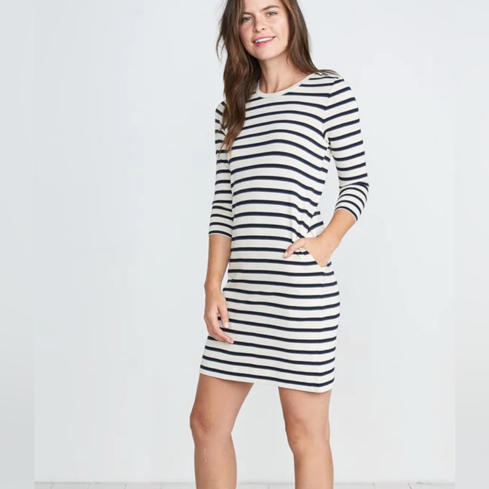 Marine Layer Gigi Dress Pull On Stripes Black White Womens Size XS Pockets